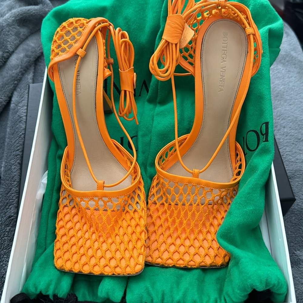 Bottega Veneta Women Stretch Orange Mesh And Leather Pumps Heels Pump